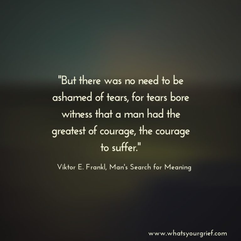 "But there was no need to be ashamed of tears, for tears bore witness that a man had the greatest of courage, the courage to suffer." ~ Viktor E Frankl, Man's Search for Meaning