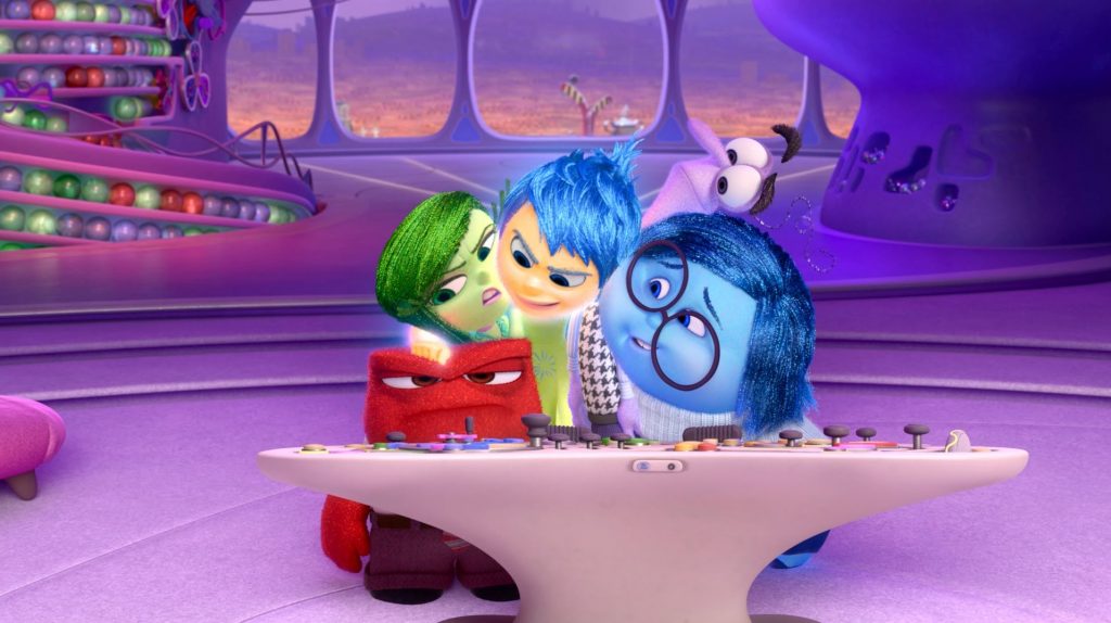 inside out: disgust, joy, and sadness at control center