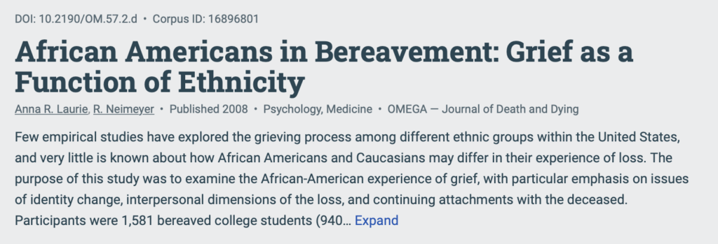 African Americans In Bereavement: Grief As a Function of Ethnicity